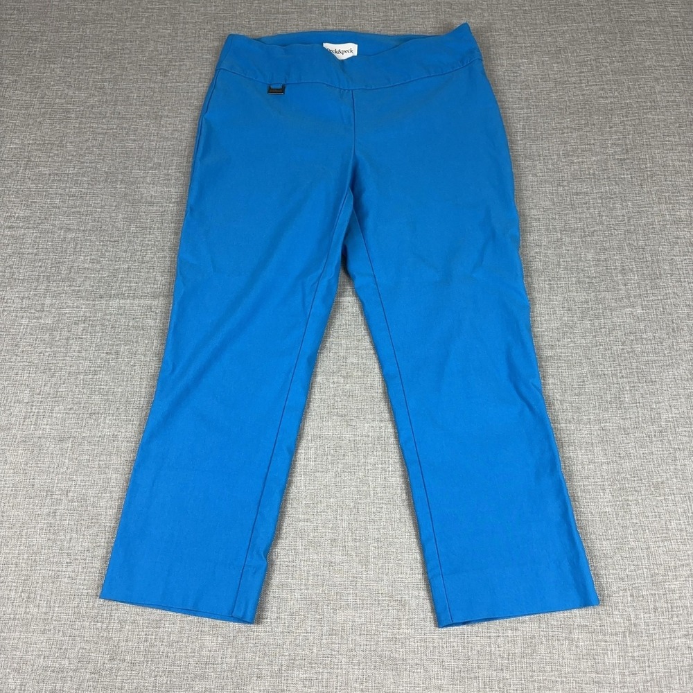 Peck & Peck Anthropologie Pants Womens 8 Blue Ponte Pull On Straight Leg Stretch